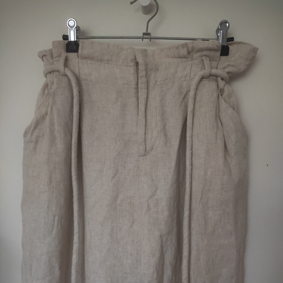 Linen high waisted paper bag pants - Picture 3 of 3